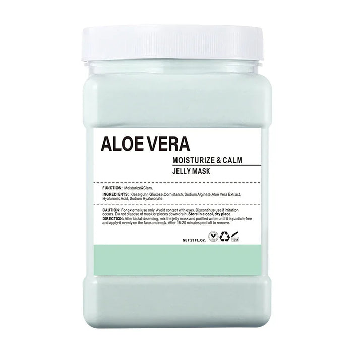 Aloe vera jelly mask container with a white lid on a white background