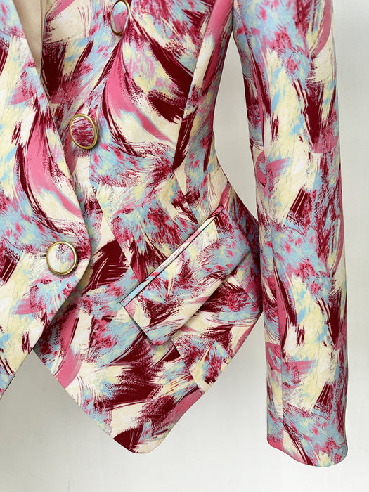 Colorful abstract patterned coat on a white background