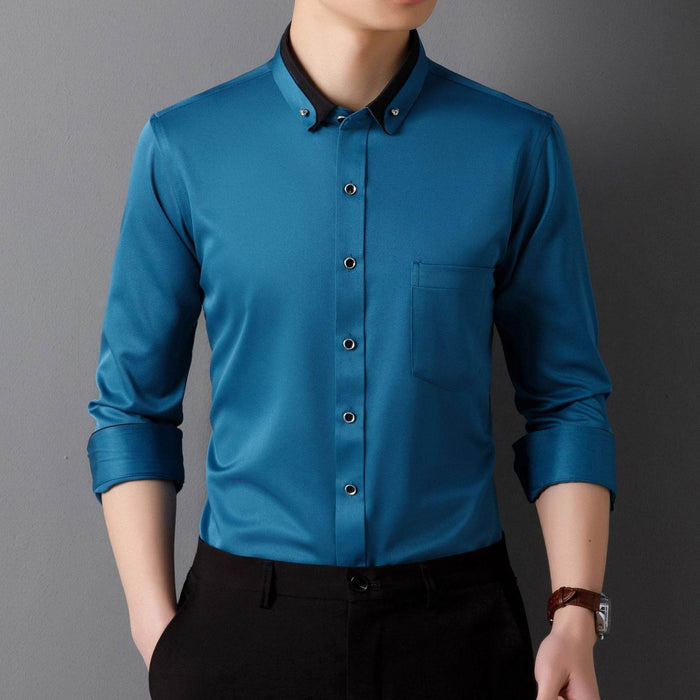 Men's Business Shirt Long Sleeve Non-Iron Four Sided Stretch Drill Buckle Shirt - Dio Kollections