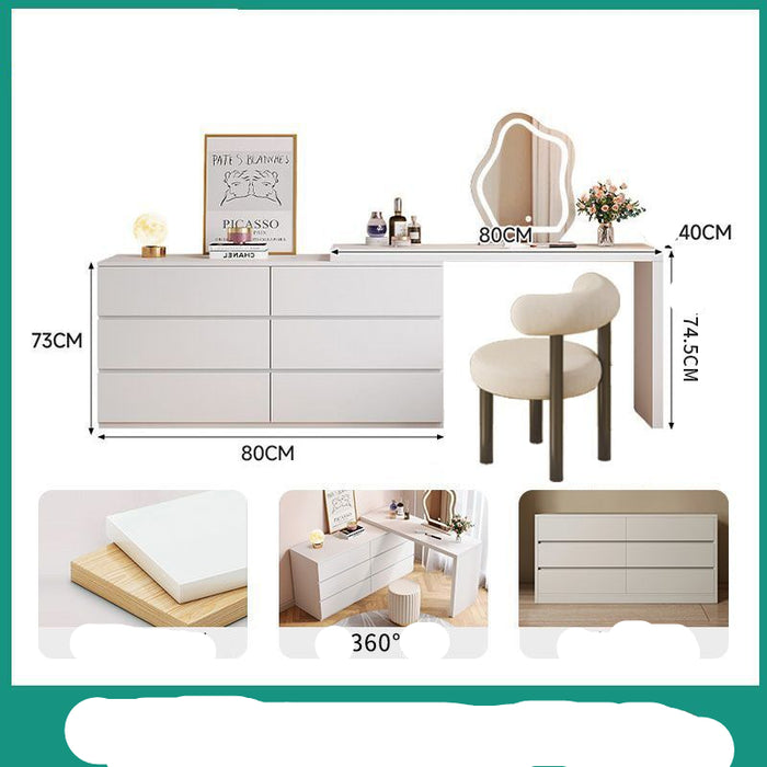 Dressing table with mirror, stool, and dimensions displayed