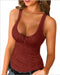 Red tank top worn by a model on a white background