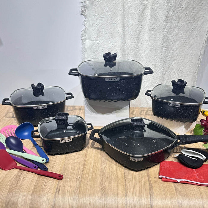 25-Piece Premium Non-Stick Medical Stone Cookware Set in Black and Pink - Dio Kollections