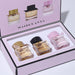 Set of Maiden Anna perfume bottles in a display box on a light pink background