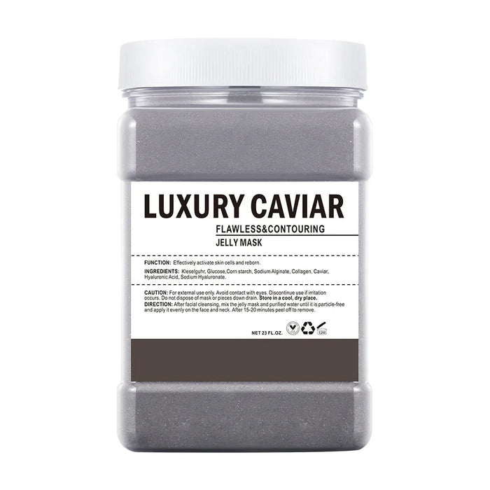 Luxury Caviar jelly mask in a jar with a white label on a white background