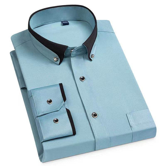 Men's Business Shirt Long Sleeve Non-Iron Four Sided Stretch Drill Buckle Shirt - Dio Kollections