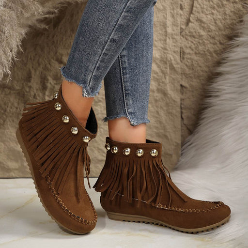 Dio Tassel Boots Round Toe Thick Line Large Size 35-43 Medium Calf Boots - Dio Kollections