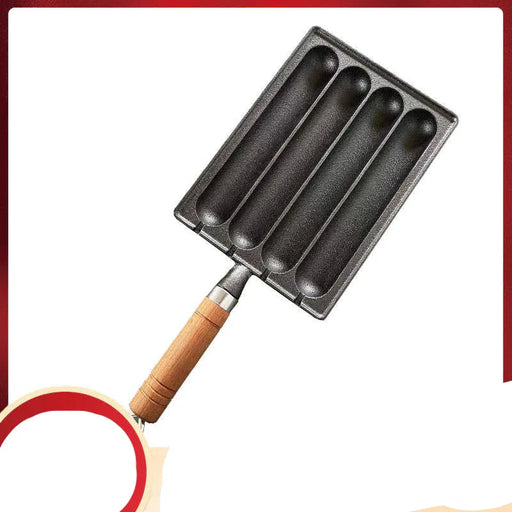 Black metal mold with wooden handle on a white background