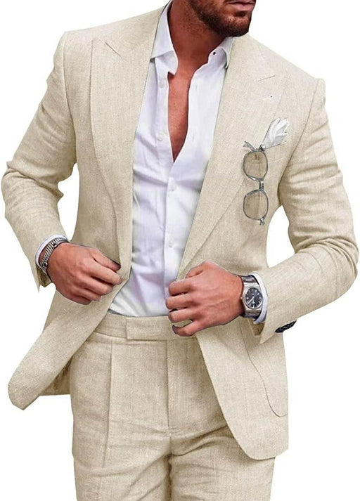 Dio Elegant Men Plus Size Two Pieces Set One Buckle Linen Suit - Dio Kollections
