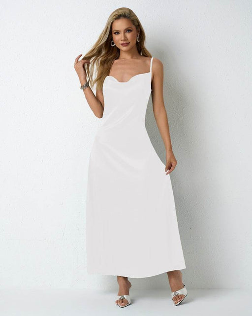 Dio Satin Pleated Sleeveless Diced Skirt Dress - Dio Kollections