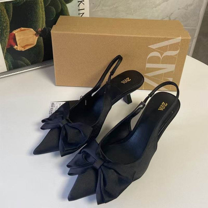 Chic Black Stiletto Heels with Bow Decoration for Women - Dio Kollections
