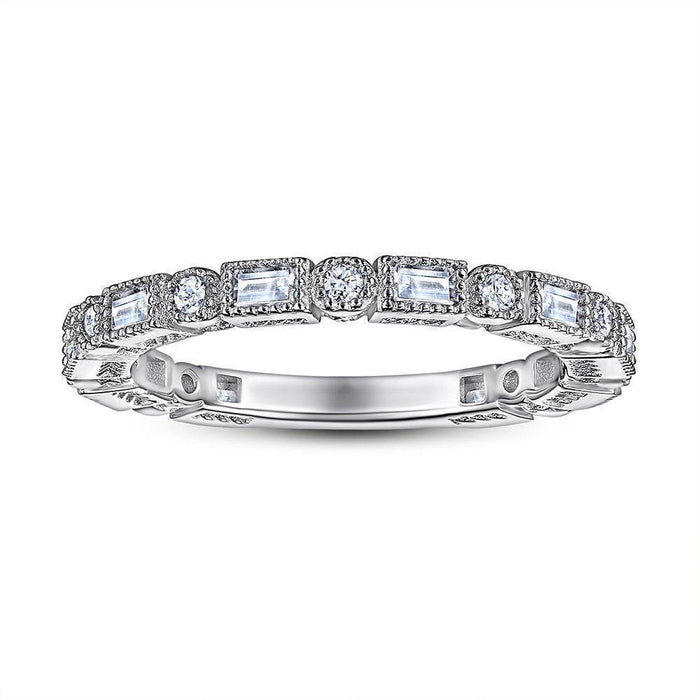 S925 Silver Women's Sterling Row Ring Same Row Diamond Zircon Women's Silver Ring Z+2 1/2 - Dio Kollections