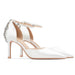 Hollow Satin Pointed Toe Stiletto One-Line Buckle Rhinestone Wedding Bridal Shoe - Dio Kollections