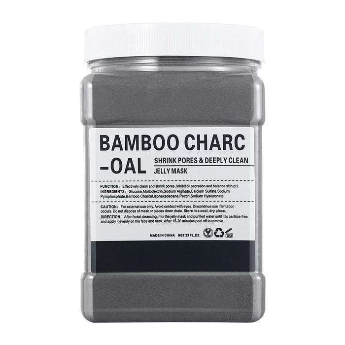 Bamboo charcoal jelly mask in a jar with a label on a white background