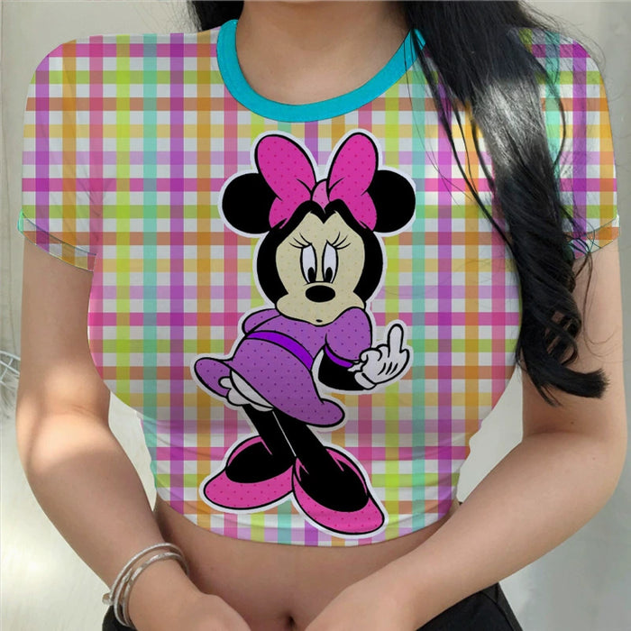 Dio Women's Sexy Slim Cartoon Disney Printing Stitch Crop Top Fit T Shirt - Dio Kollections