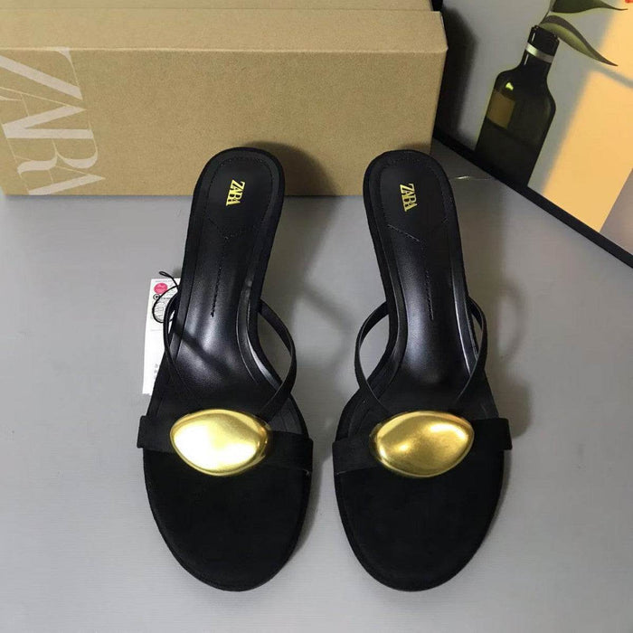 Elegant Black Metal Detail Stiletto Sandals for Women - Dio Kollections