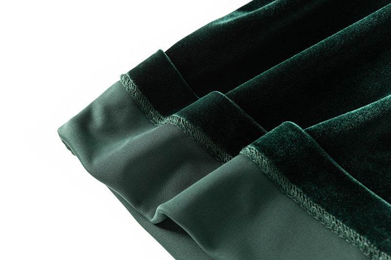 Velvet Beaded Fashion Suit Green Fruit Collar Suit Jacket Lace-up Elastic Wide Leg Pants Two-piece Set - Dio Kollections