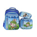 Blue children's backpack with cartoon character on a white background