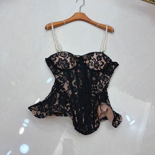 Elegant Lace Embroidered Camisole Vest & Micro-Pants Set - Dio Kollections