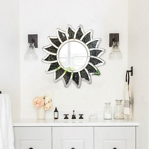 Diamond Set Sun Shaped Patchwork Venice Decorative Living Room Entrance Wall Hanging Silver Mirror - Dio Kollections