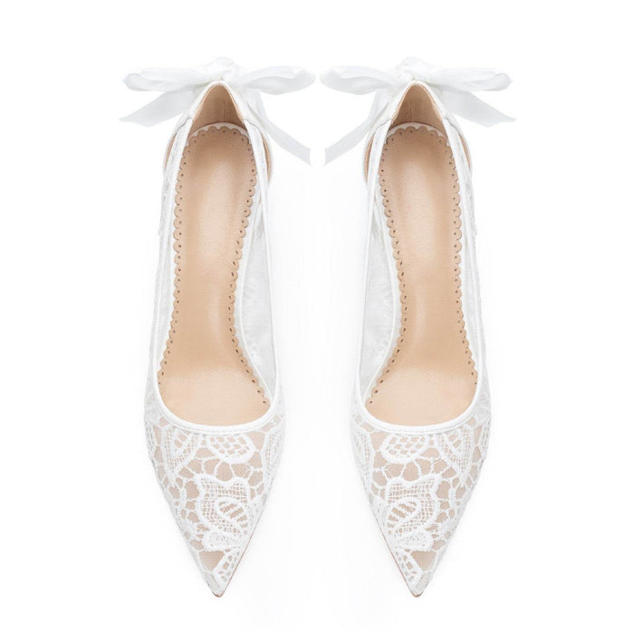Dio Lace Shallow Mouth Pointed Toe Thread Bow Wedding Shoes - Dio Kollections