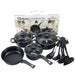 13-piece cookware set with lids and utensils in front of a branded box on a white background
