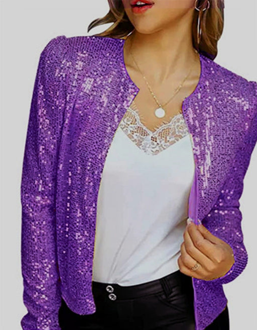 Dio Women's Sexy Sequin Glitter Long Sleeve Short Jacket Office Wear Streetwear Coats - Dio Kollections