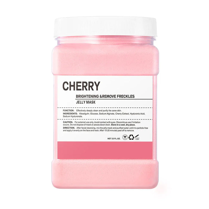 Pink jelly mask container with a white label on a white background
