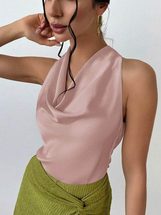 Elegant Sleeveless Satin Shirt for Spring/Summer Top Blouse - Dio Kollections