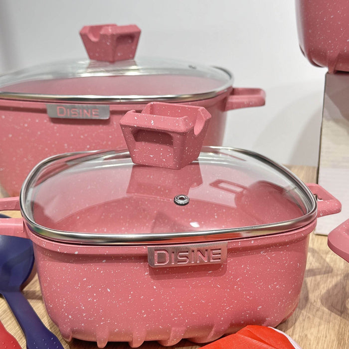 25-Piece Premium Non-Stick Medical Stone Cookware Set in Black and Pink - Dio Kollections