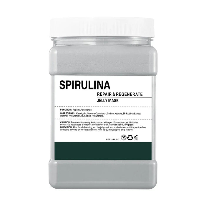Spirulina repair and regenerate jelly mask container on a white background