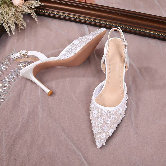 Elegant High Heel Hollow Sandals with French Lace for Women - Dio Kollections