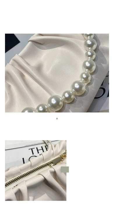 Close-up of a pearl necklace with a blurred background