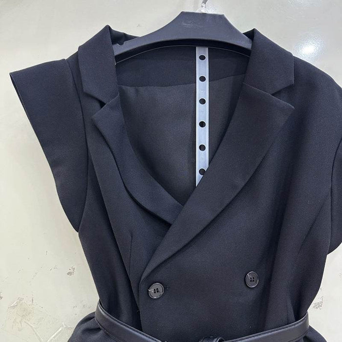 Chic Lapel Double-Breasted Sleeveless Waist-Cinching Suit - Dio Kollections