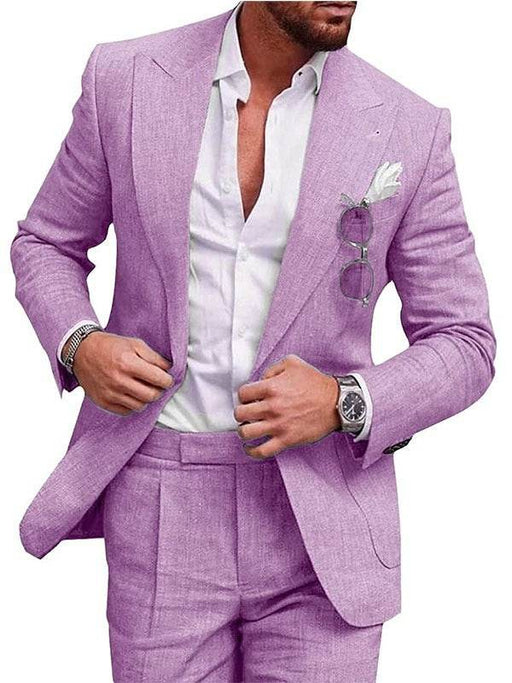 Dio Elegant Men Plus Size Two Pieces Set One Buckle Linen Suit - Dio Kollections