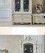 Decorative white cabinet with gold accents in a room setting.