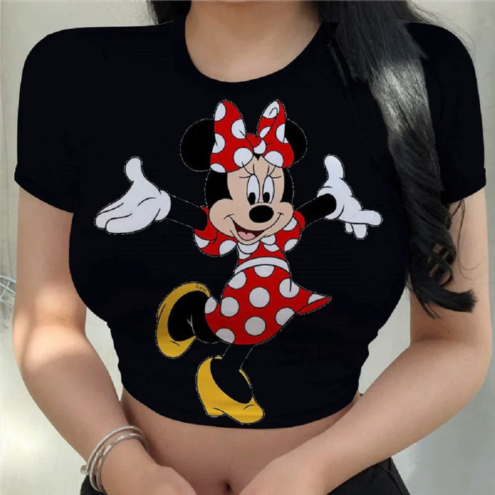 Dio Women's Charming Slim Cartoon Disney Printing Stitch Crop Top Fit T Shirt - Dio Kollections