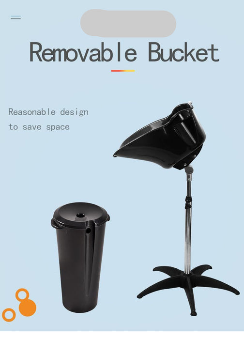 Hair washing station with removable bucket on a light blue background