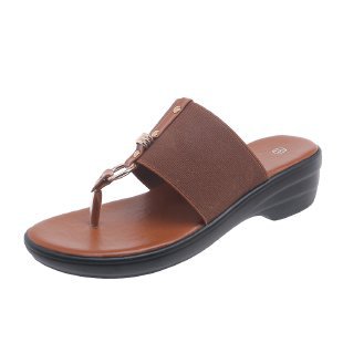 Brown sandal with a thong design on a white background