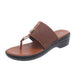 Brown sandal with a thong design on a white background