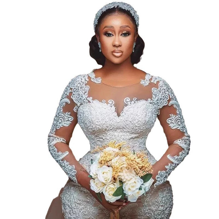 "Dio Eclectic Illusion Pleats Lace Appliques African Mermaid Wedding Dress" - Dio Kollections