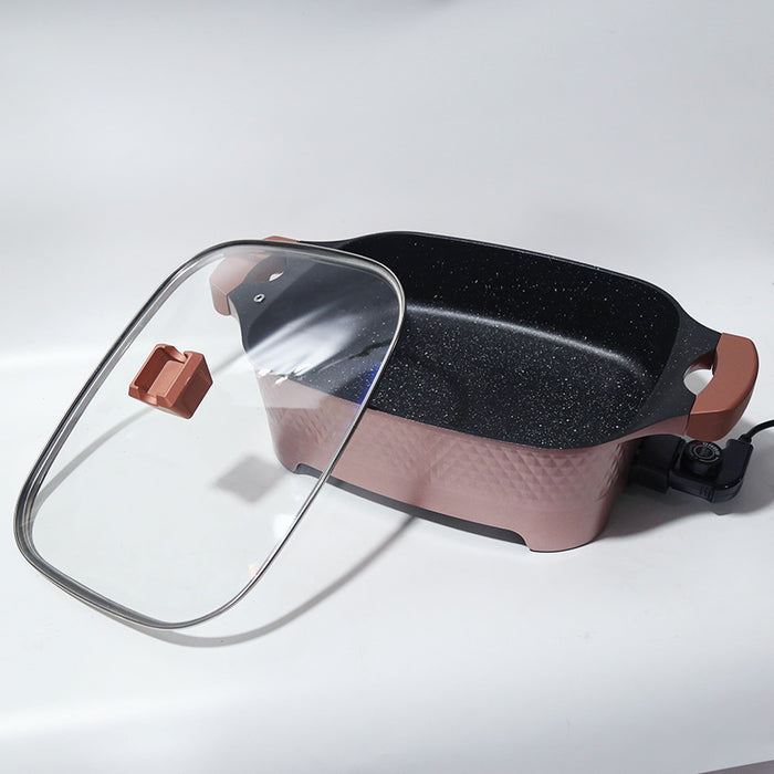 Electric frying pan with glass lid on a white background