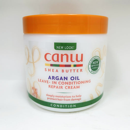 Canlu Shea Butter Argan Oil Leave-In Conditioning Repair Cream jar with orange lid on a white background