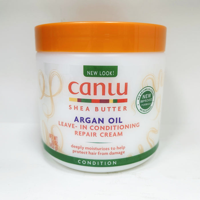 Canlu Shea Butter Argan Oil Leave-In Conditioning Repair Cream jar with orange lid on a white background