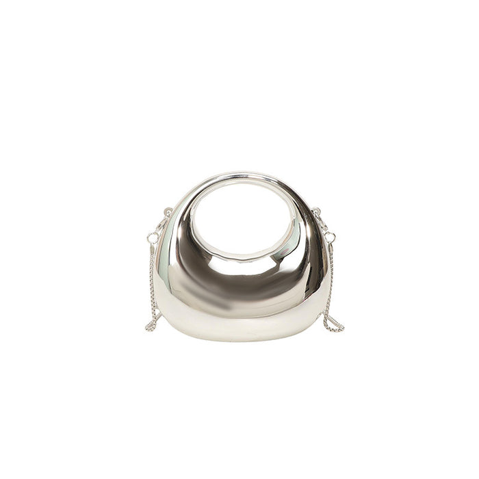 Silver necklace with a round pendant on a white background