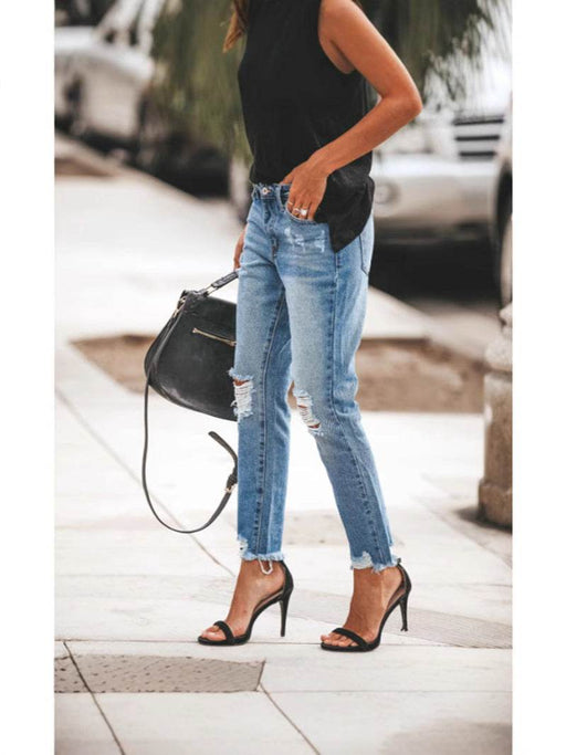 Dio Women's Ripped Straight Jeans Modern Style Denim Pant - Dio Kollections