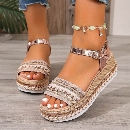 36-42 Sandals One-Strap Thick Sole Buckle Wedge Women's Glossy - Dio Kollections