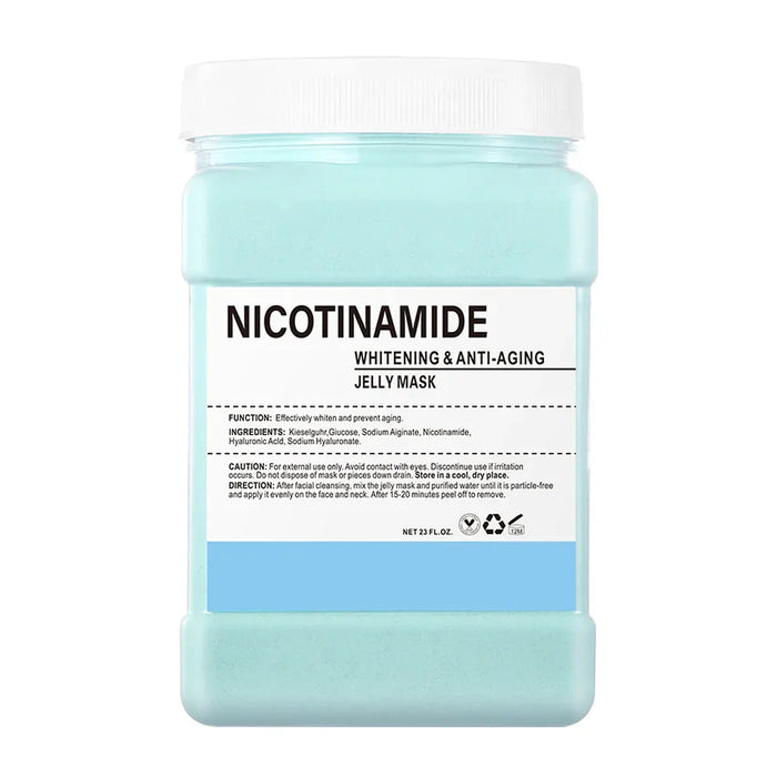 Nicotinamide whitening and anti-aging jelly mask container on a white background