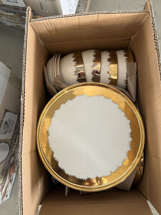 40-50pcs Dinnerware Gold-Edged Electroplated Ceramic Hotel Home Use