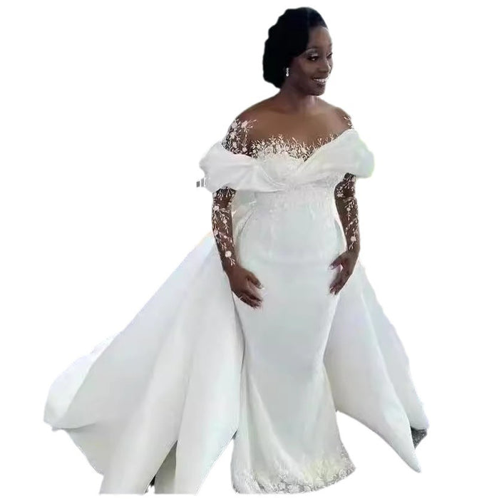 Pure White African Bridal Mermaid Wedding Dress with Detachable Tail