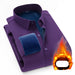 Purple shirt with blue lining and flame graphic on a white background